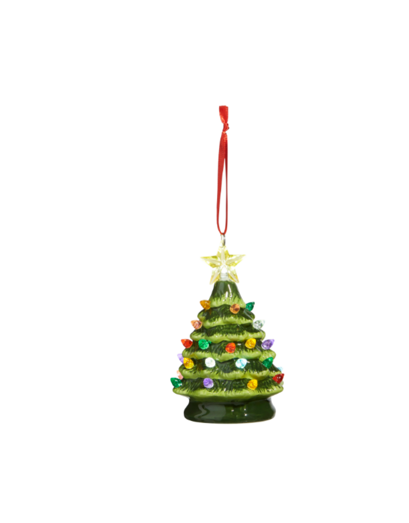 RAZ 5.25" Vintage Green Lighted Tree Ornament