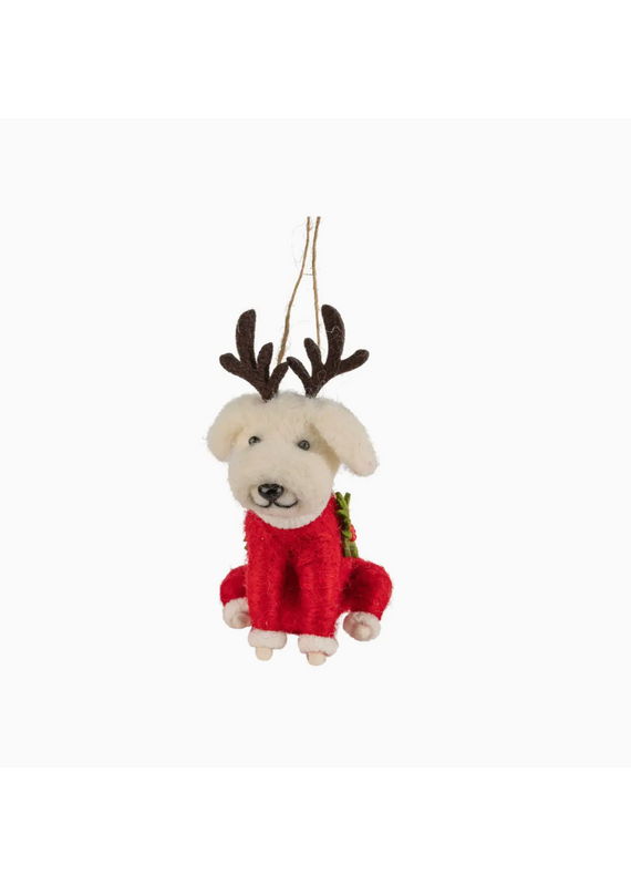 Silver Tree Felt Baby Wht Puppy Orn,Antlers