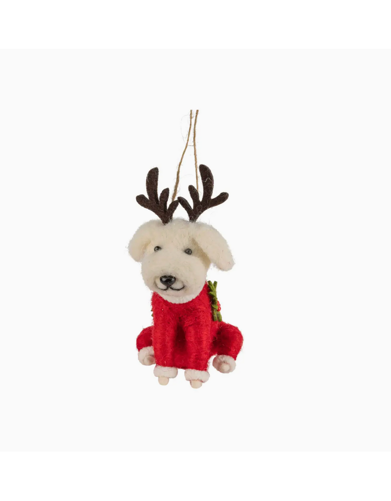 Silver Tree Felt Baby Wht Puppy Orn,Antlers