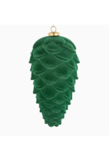 Silver Tree Dark Green Flock Pinecone Orn-7.5"