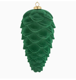 Silver Tree Dark Green Flock Pinecone Orn-7.5"