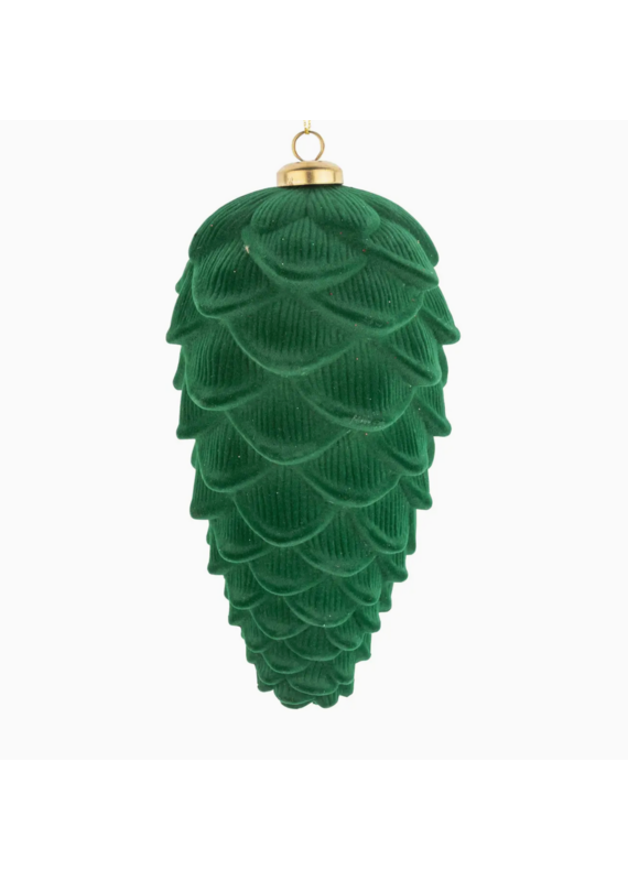 Silver Tree Dark Green Flock Pinecone Orn-7.5"