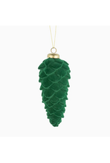 Silver Tree Dark Green Flock Pinecone Ornament