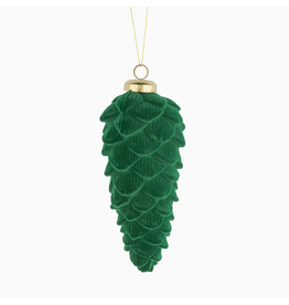 Silver Tree Dark Green Flock Pinecone Ornament