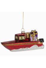 Silver Tree Glass Motor Boat Orn
