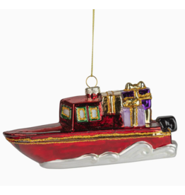 Silver Tree Glass Motor Boat Orn