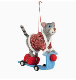 Silver Tree Gray Felt Cat w/Scooter