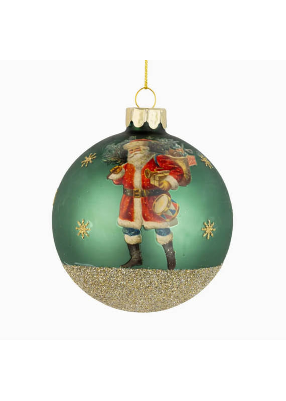 Silver Tree Santa Ball Ornament-Green