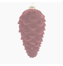 Silver Tree Burgundy Flock Pinecone Ornament