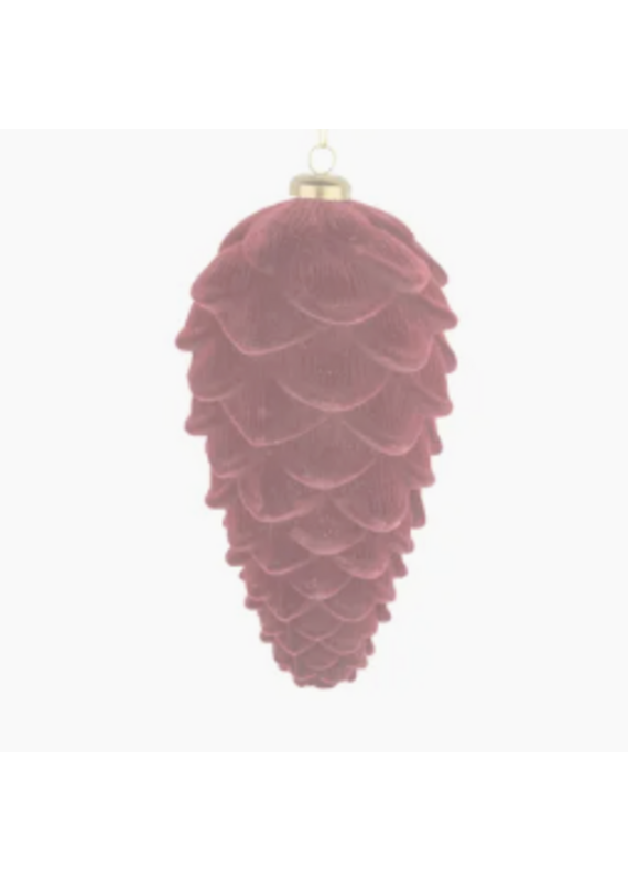 Silver Tree Burgundy Flock Pinecone Ornament