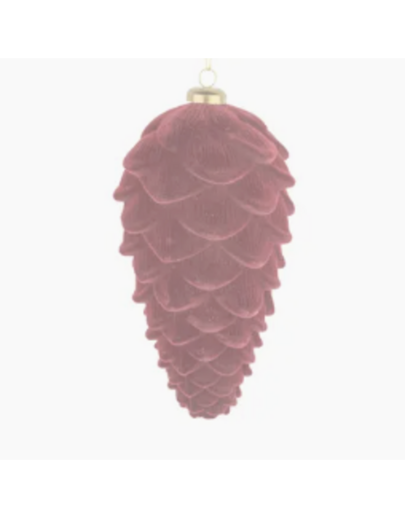 Silver Tree Burgundy Flock Pinecone Ornament