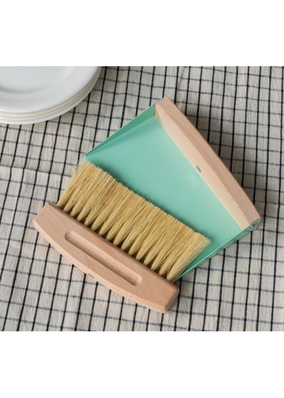 Rex London wooden table brush and pan set- pistachio green