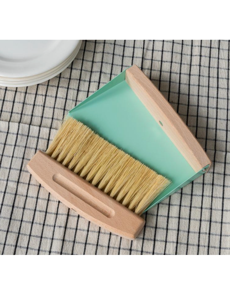 Rex London wooden table brush and pan set- pistachio green