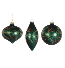 Harman Frosted Holly Glass Ornament-Green