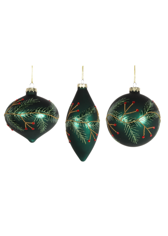 Harman Frosted Holly Glass Ornament-Green