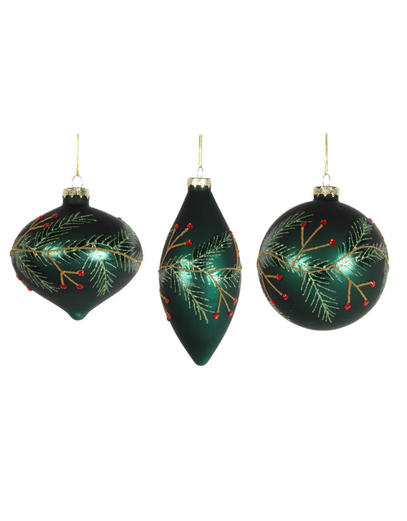 Harman Frosted Holly Glass Ornament-Green