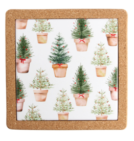 Harman Holiday Trees In Pots Ceramic & Cork Trivet
