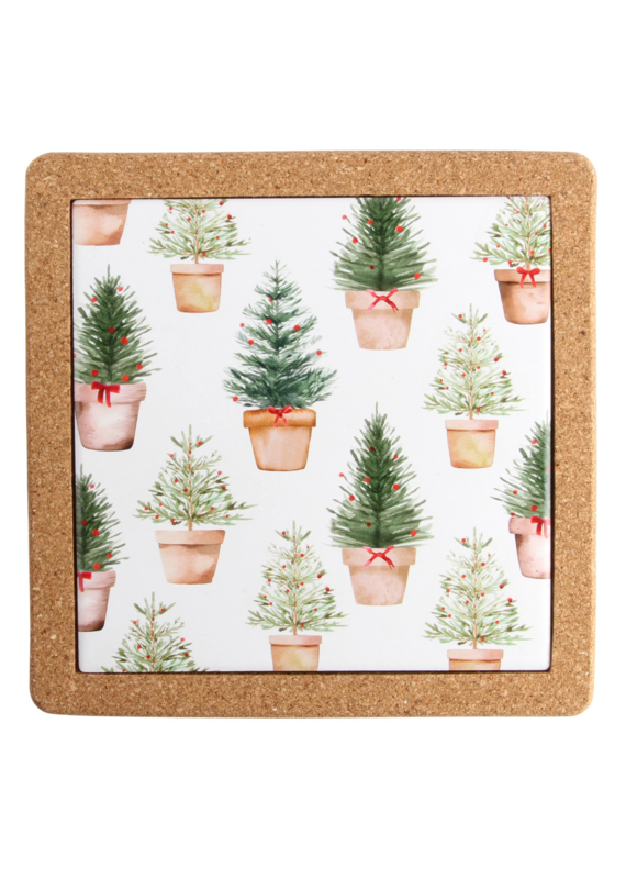 Harman Holiday Trees In Pots Ceramic & Cork Trivet