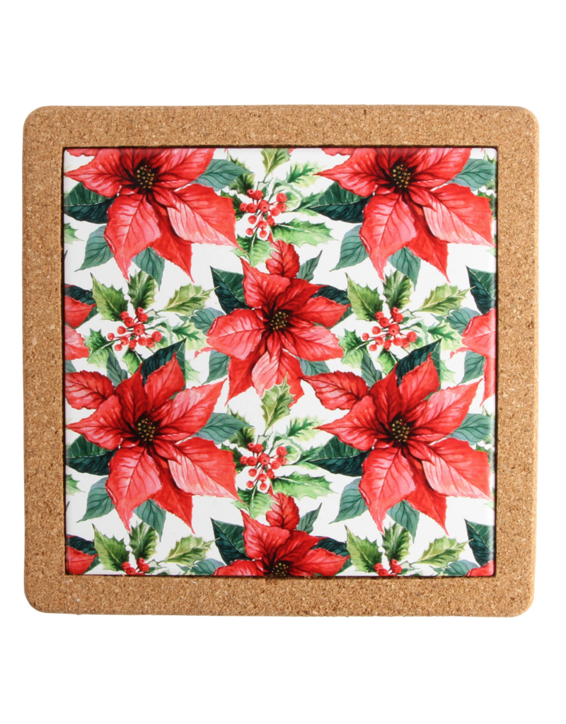 Harman Poinsettia Ceramic & Cork Trivet Oversized-Red