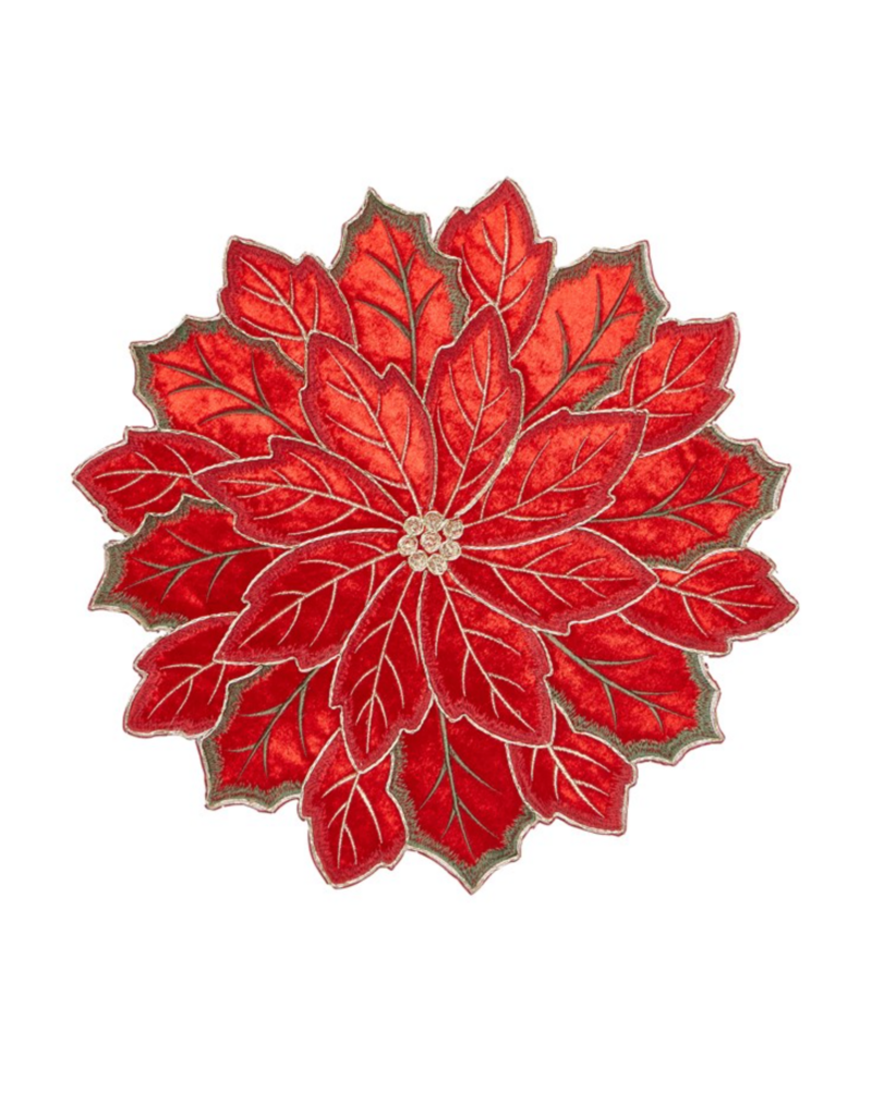 Harman Poinsettia Emroidered Placemat-Red