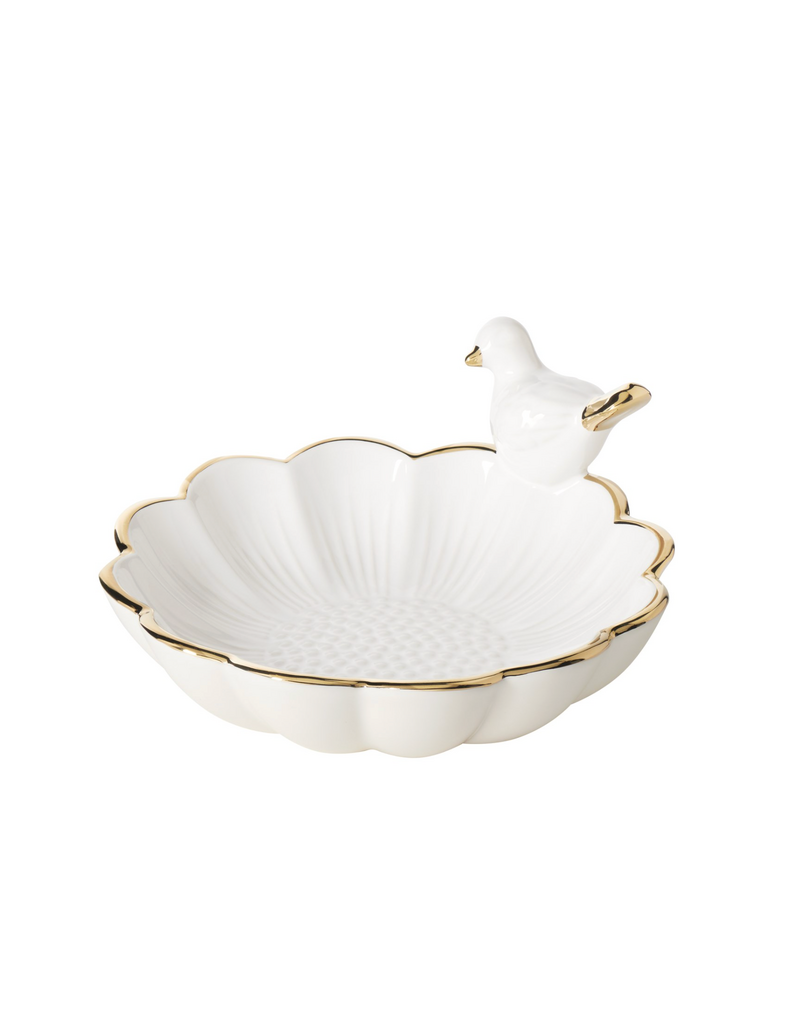 Torre & Tagus Perched Bird Gold Trim Flower