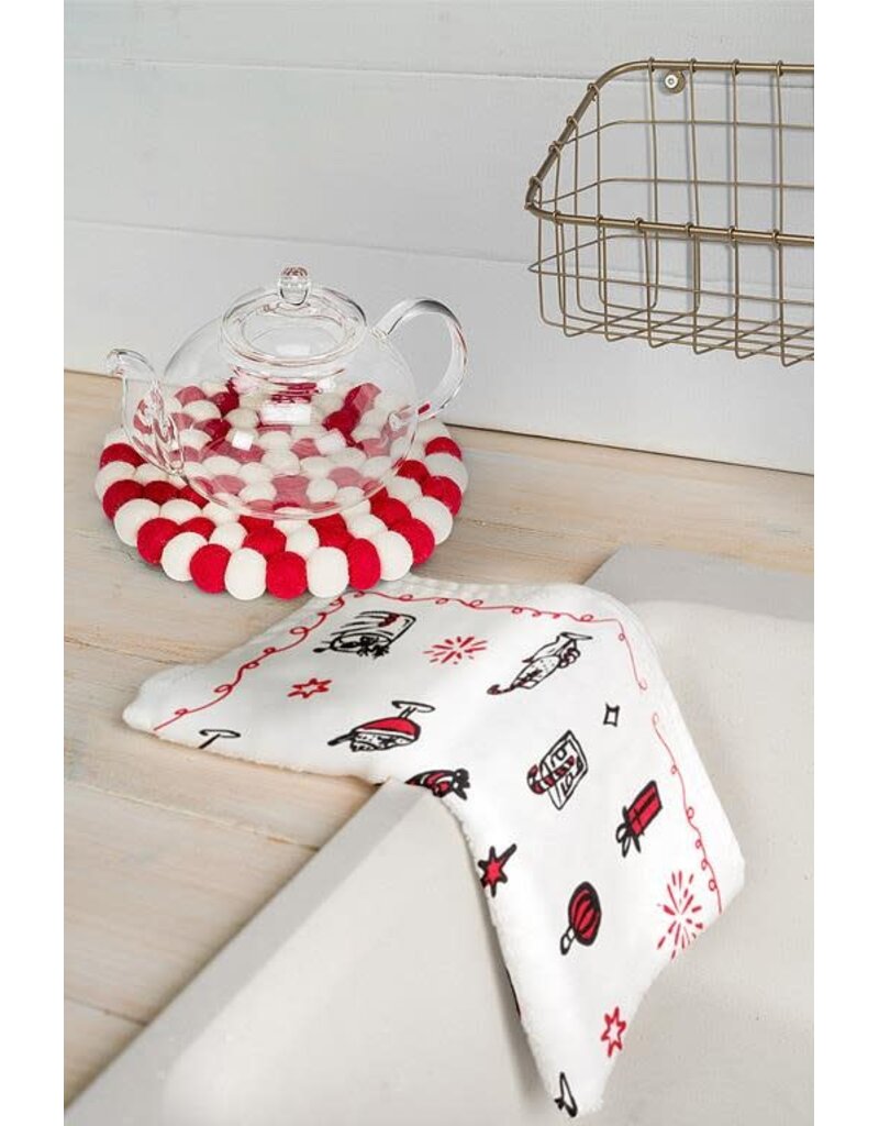 Abbott Felt Ball Trivet-Red/White-8"D