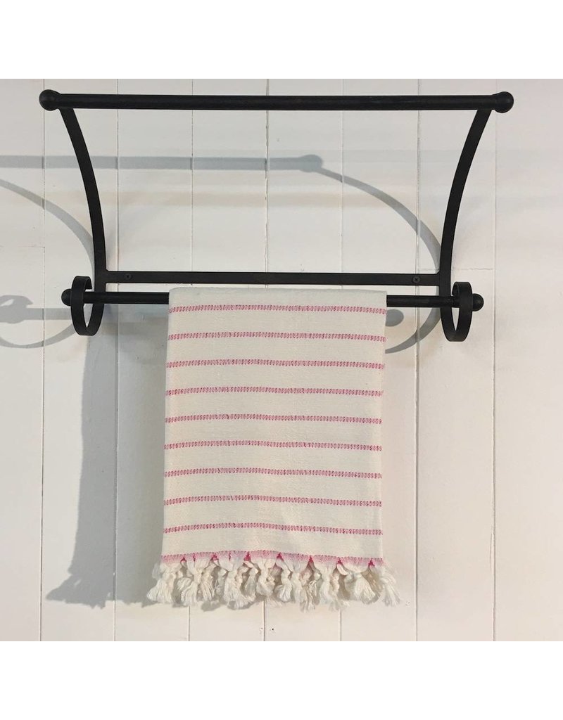 One Sky Inc. One Sky-Bamboo Hamam Hand Towel- White/Pink Lines