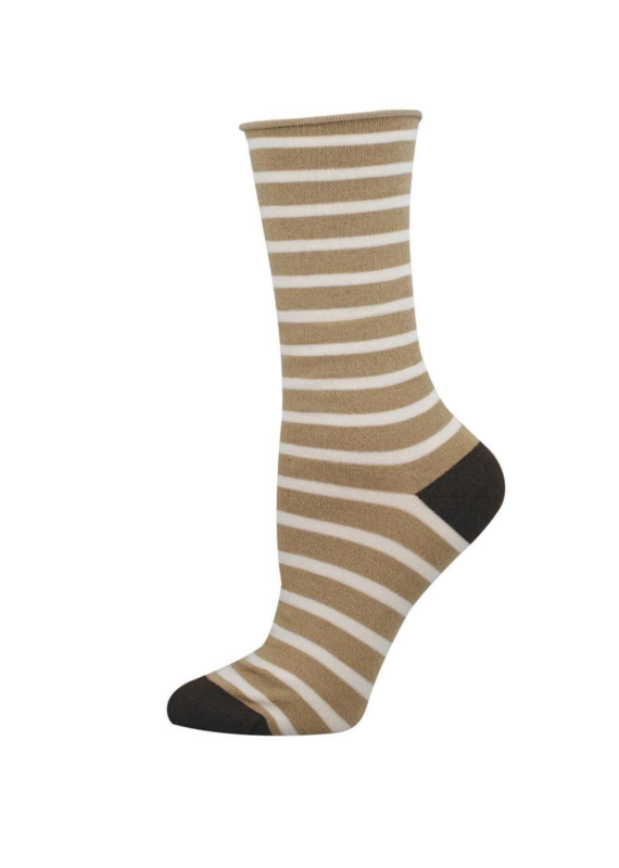 Socksmith Canada Inc Bamboo-Sailor Stripe Roll Top-Hemp Heather/Ladies
