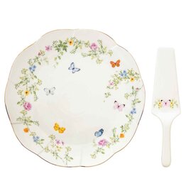 Studio 1811 Dancing Butterflies Cake Plate w/Server-12.5"