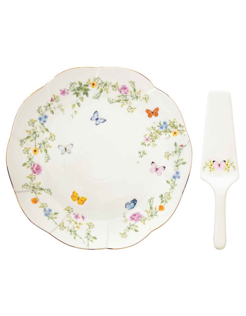 Studio 1811 Dancing Butterflies Cake Plate w/Server-12.5"