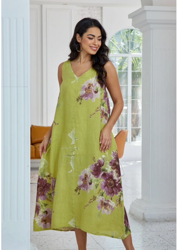 Orange Fashion Floral Dress-Lime