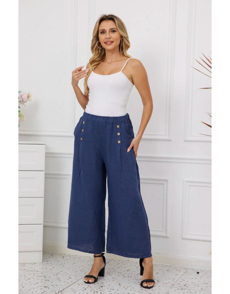 Orange Fashion Pants w/Coconut Button-Navy