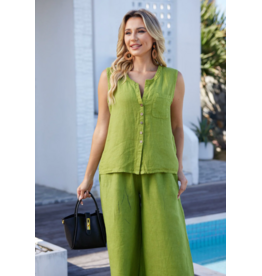 Orange Fashion Eyelet Tank Top-Lime