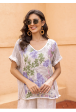 Orange Fashion Floral Print Top-Purple Flower