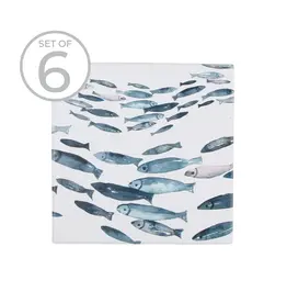 Harman Fishes Printed Ceramic Coaster-Set Of 6