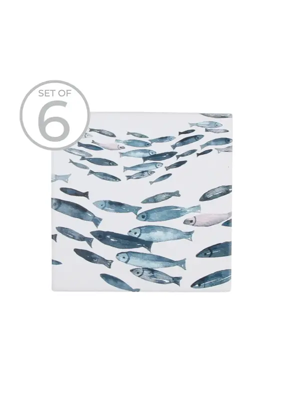 Harman Fishes Printed Ceramic Coaster-Set Of 6