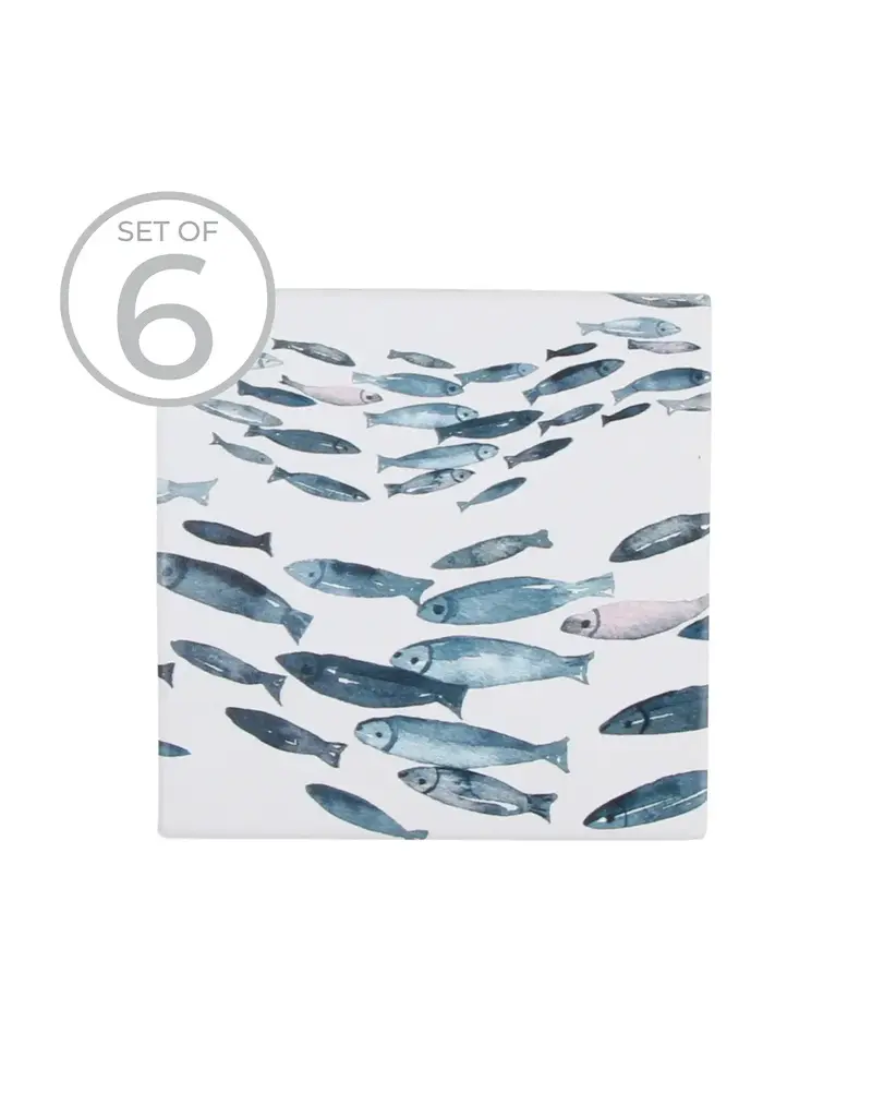 Harman Fishes Printed Ceramic Coaster-Set Of 6