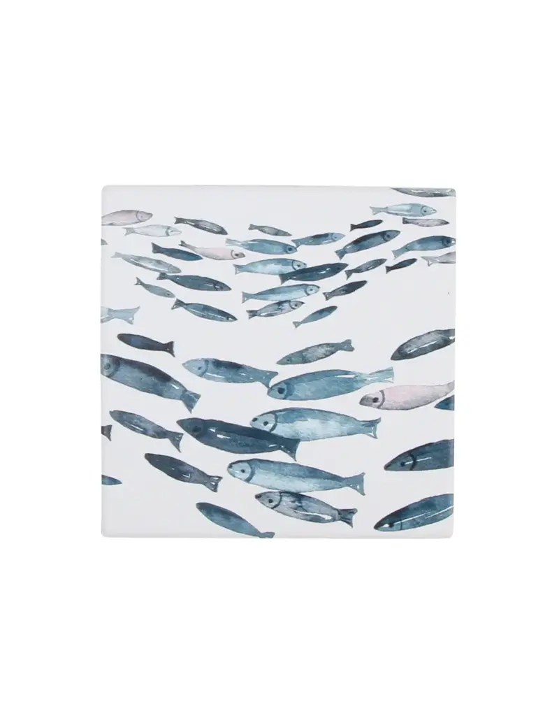 Harman Fishes Printed Ceramic Coaster-Set Of 6