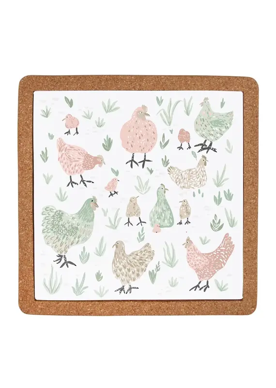Harman Chickens Ceramic & Cork Trivet-9.5x9.5x1