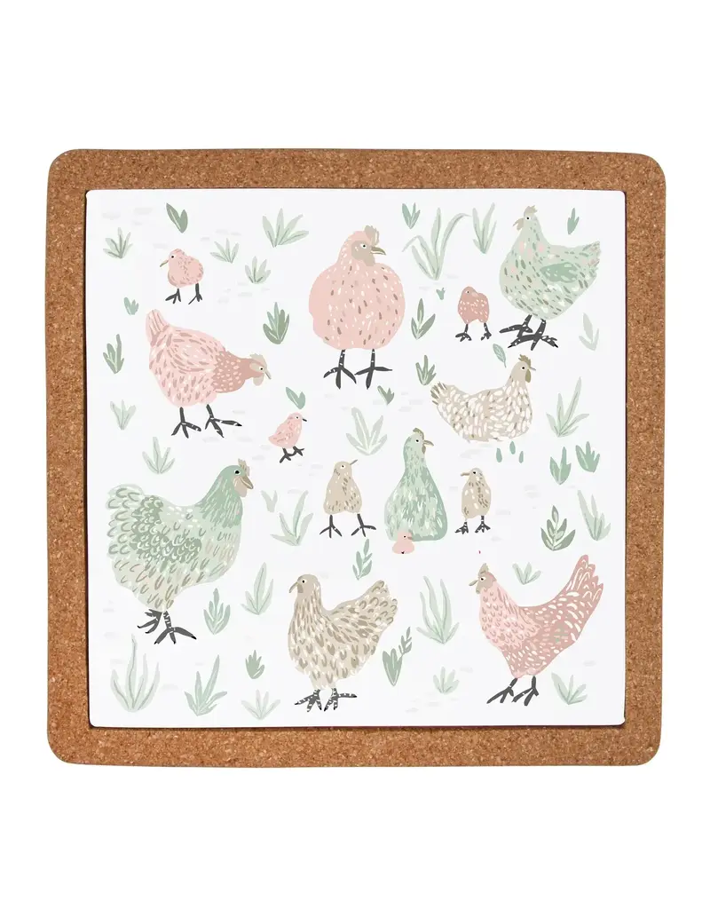 Harman Chickens Ceramic & Cork Trivet-9.5x9.5x1