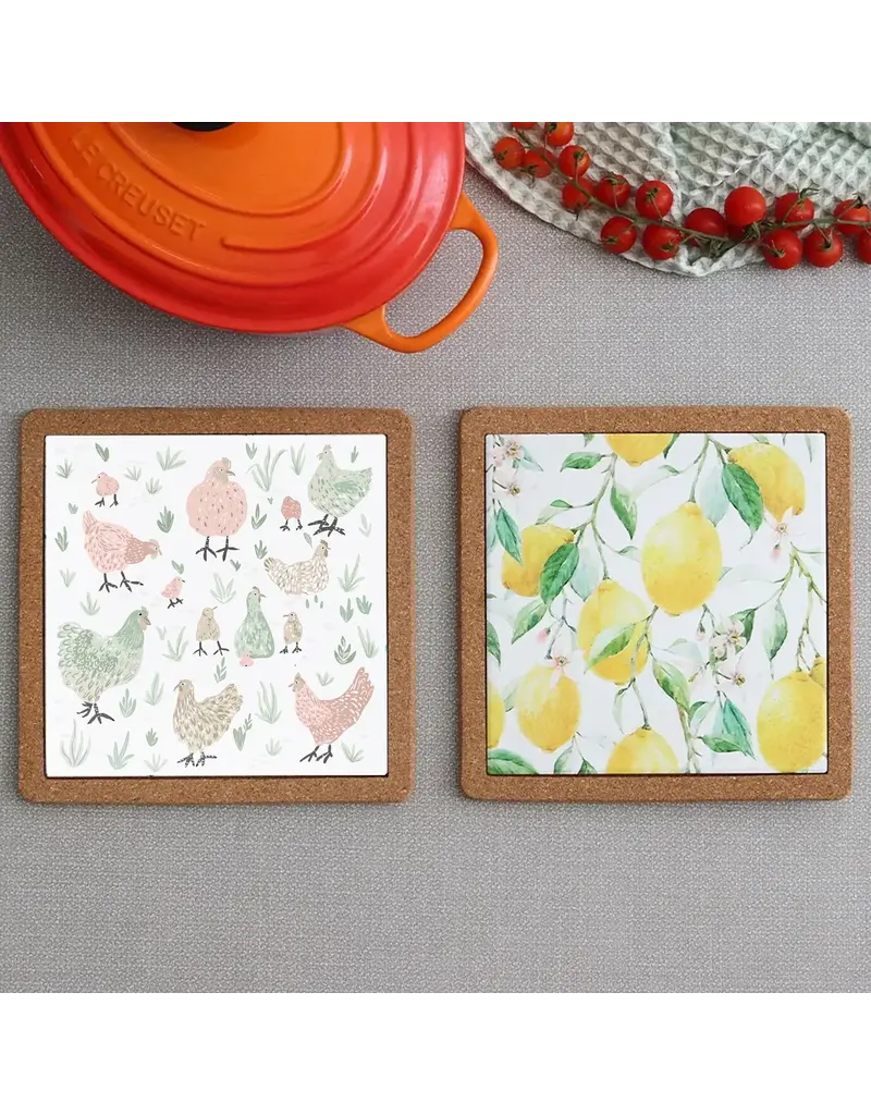 Harman Chickens Ceramic & Cork Trivet-9.5x9.5x1