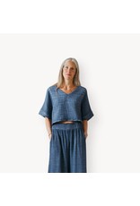 Pokoloko Crinkle Crop Top-Navy-O/S
