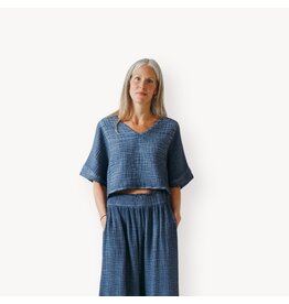 Pokoloko Crinkle Crop Top-Navy-O/S