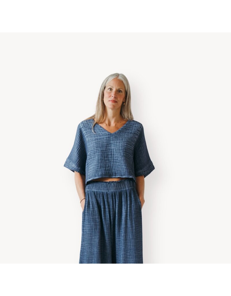 Pokoloko Crinkle Crop Top-Navy-O/S