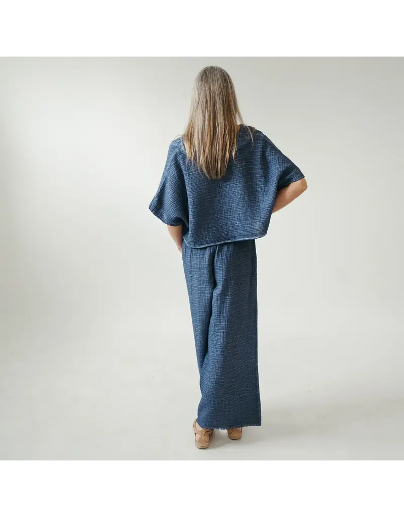 Pokoloko Crinkle Crop Top-Navy-O/S