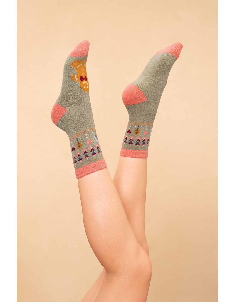 Powder Design Ltd Knitted Socks - Gingerbread Man Sage