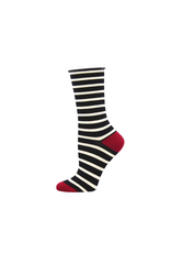 Socksmith Canada Inc Bamboo-Sailor Stripe Roll Top-Black/Ladies