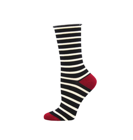 Socksmith Canada Inc Bamboo-Sailor Stripe Roll Top-Black/Ladies