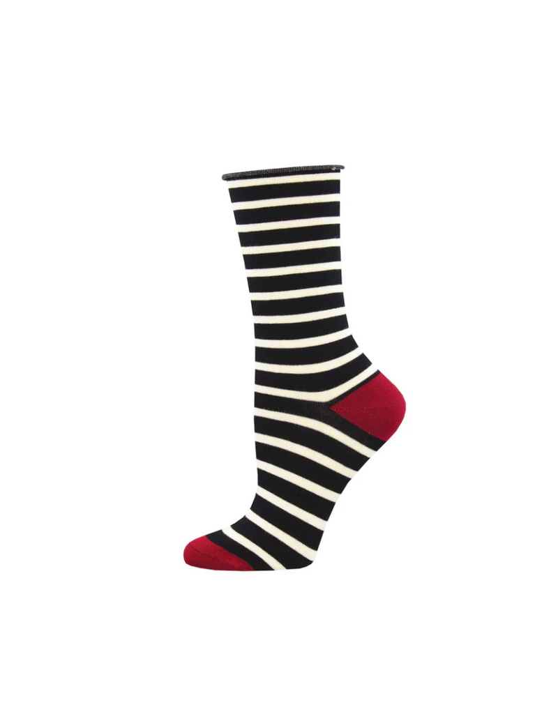 Socksmith Canada Inc Bamboo-Sailor Stripe Roll Top-Black/Ladies