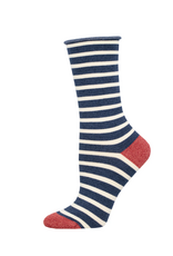 Socksmith Canada Inc Bamboo-Sailor Stripe Roll Top-Navy/Ladies